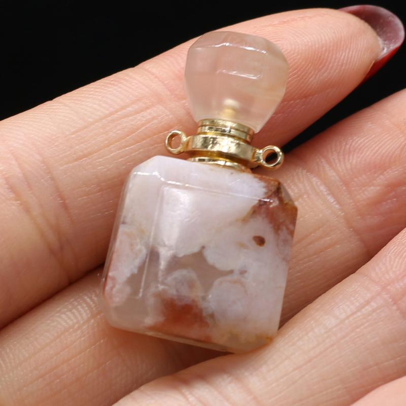 

Pendant Necklaces Natural Stone Perfume Bottle Section Square Cherry Blossom Agates For Jewelry Making Charms DIY Necklace AccessoryPendant