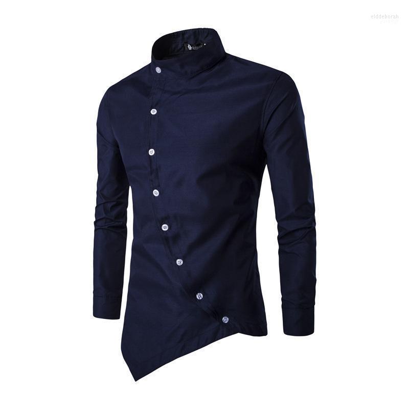 

Men's Casual Shirts Men Shirt 2022 Personality Oblique Button Irregular Dress Arrival Long Sleeve Slim Fit Quality Male Eldd22, Black
