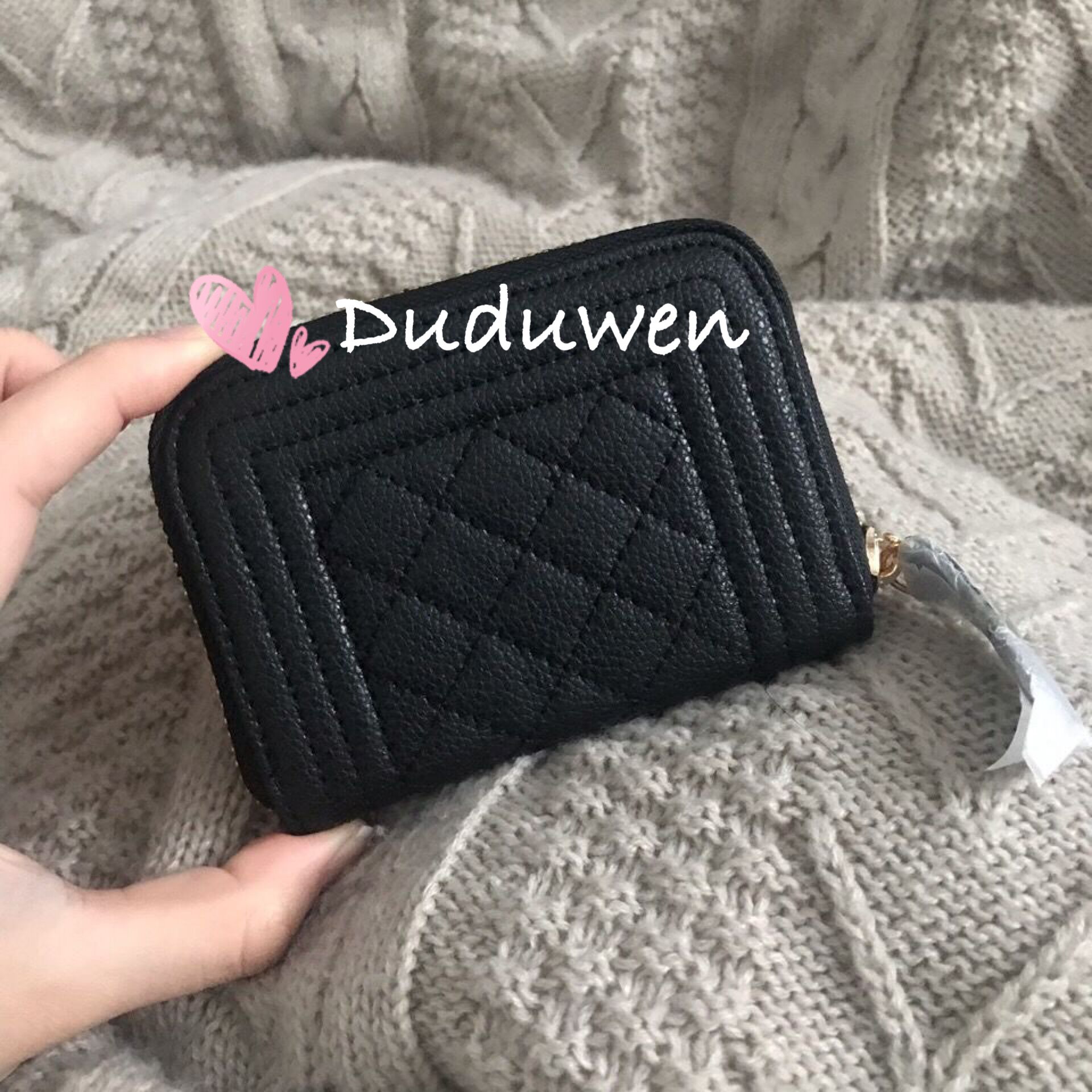 

fashion zipper cards holder C selections classic storage coin bag pouch makeup Organizer with box 10X8X2cm, Black