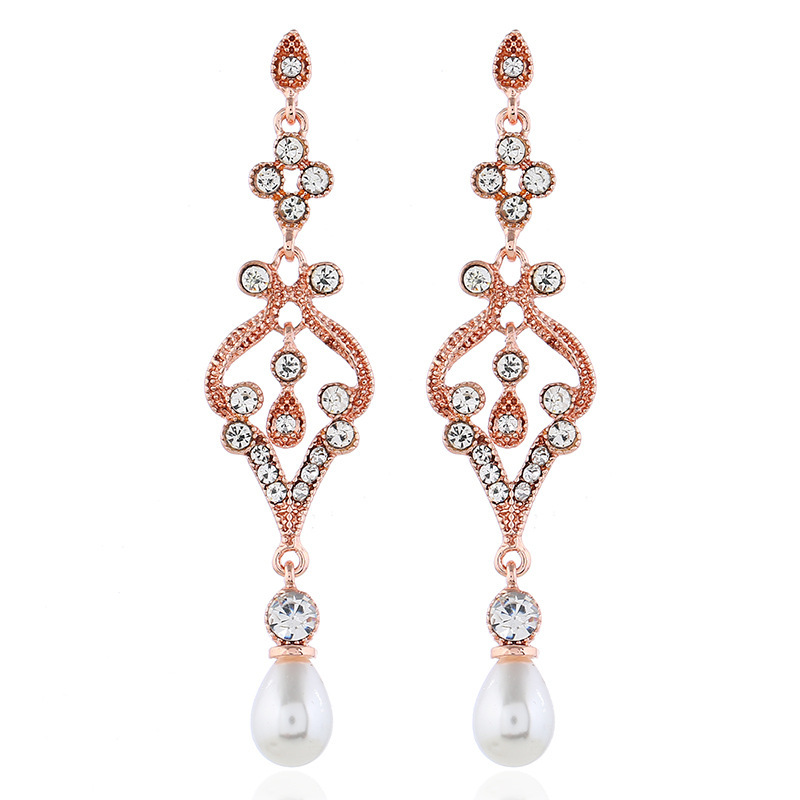 

Fashion High End Long Pearl Earrings with Diamond Temperament Water Drop Exquisite Evening Dress Accessories