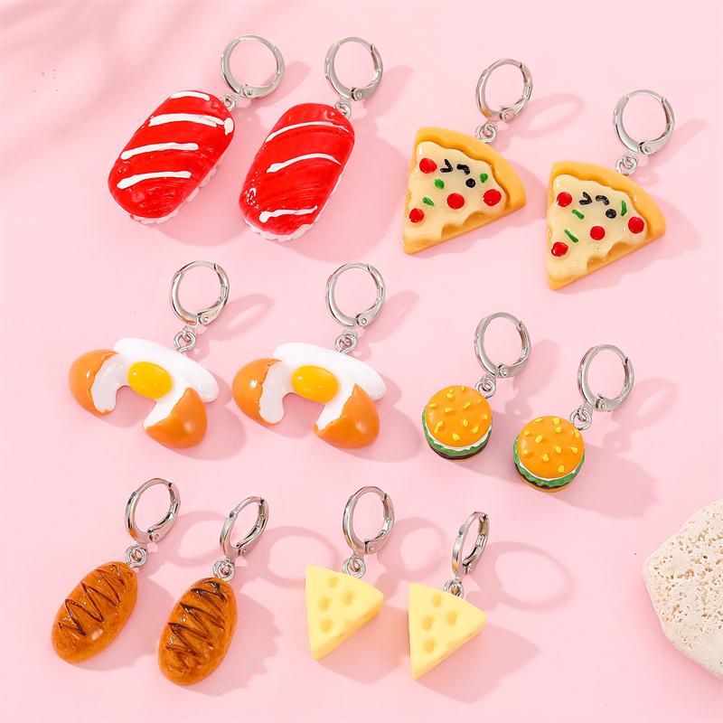 

Hoop & Huggie Creative Lovely Food Earrings For Women Children Gift Cute Interesting Egg Hamburger Pizza Circle Pendant Earring JewelryHoop