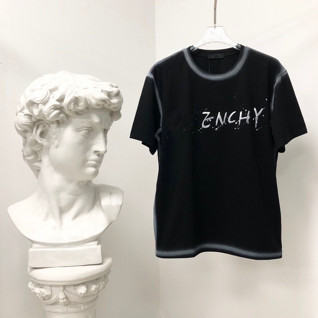 

men shirt spring and summer Hoodies high grade cotton printing short sleeve round neck panel T-Shirt black white 1-05