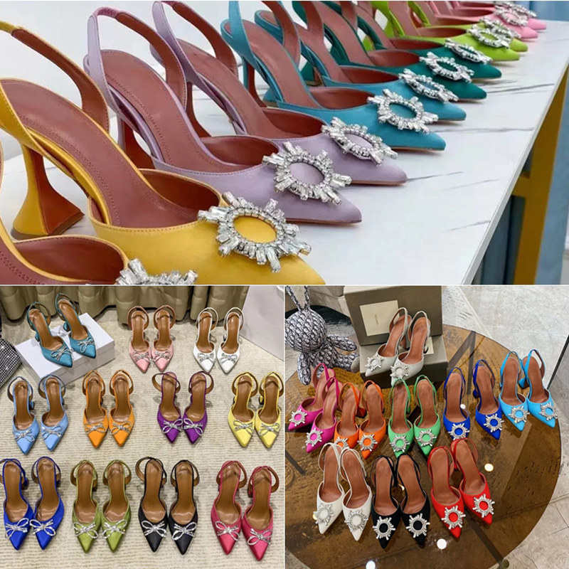 

2022 dress Shoes 7cm 10cm Begum bowknot butterfly silk pumps high heels rhinestone Transparent diamond sandals shine cap toe fine tip sexy women's amina crystal shoe, Shoes box