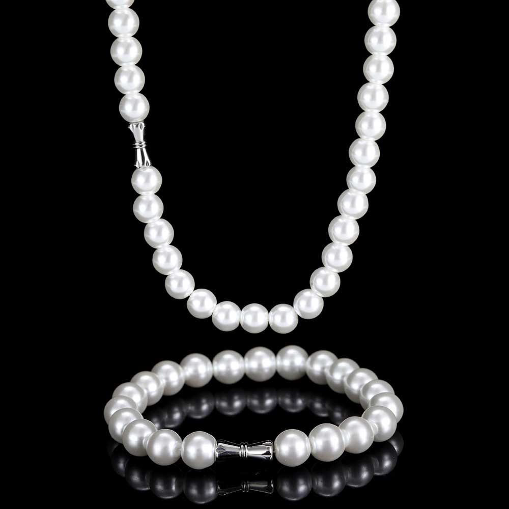 

Pearl Beads necklace for Men with Chain Bracelets 6mm 8mm 10mm 12mm Jewelry Set for Women Father Boyfriend Gift