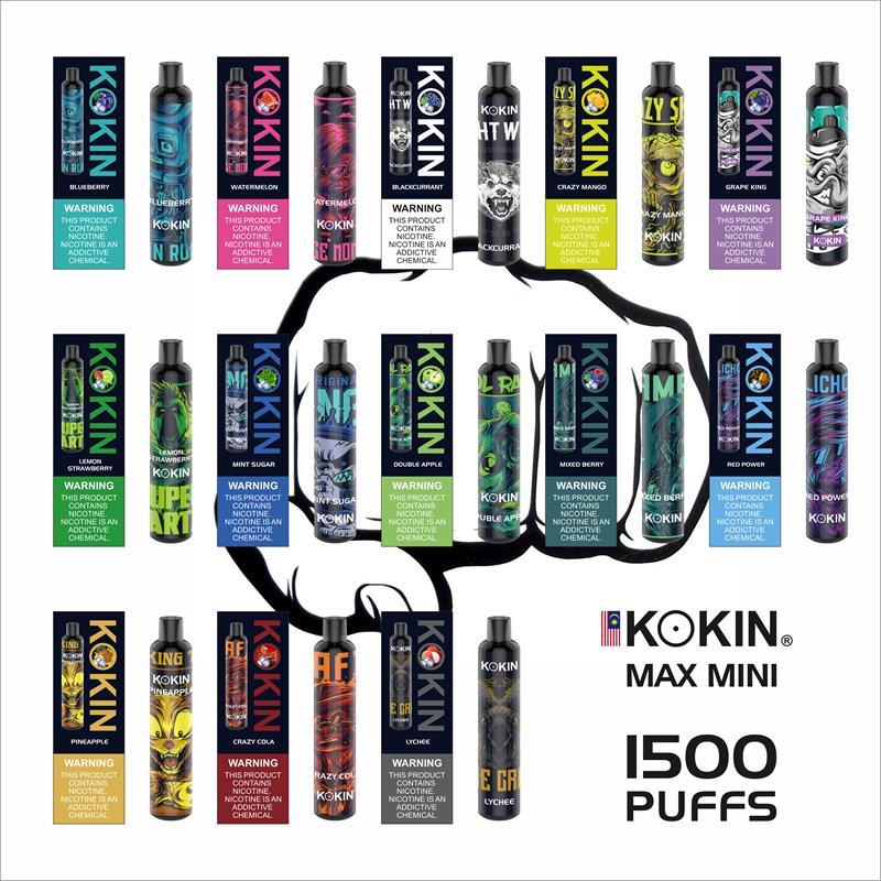 

KOKIN MAX MINI 1500 PUFF disposable e-cigarettes electronic cigarettes vape device Start Kit prefilled disposable vapor pen bar plus esco bars elux legend