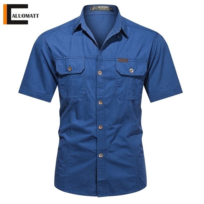 

Men' Military Shirts Casual Short Sleeve Summer Work Cotton Slim Fit Breathable Army Cargo Men Tactical Tops 220322, Jw620blue
