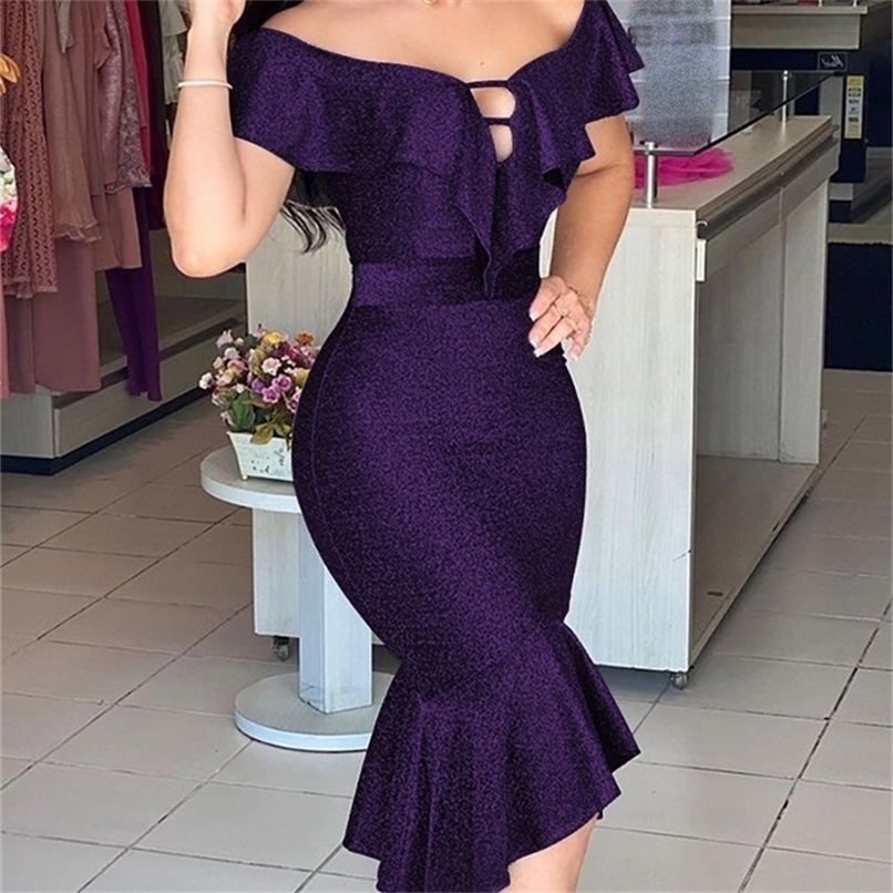 

Luxury Fashion Women' Clothing Elegant Asymmetrical Mermaid Dress Slash Neck Sexy Off Shoulder Prom Bodycon Bag Hip Dress 220406, Dark purple