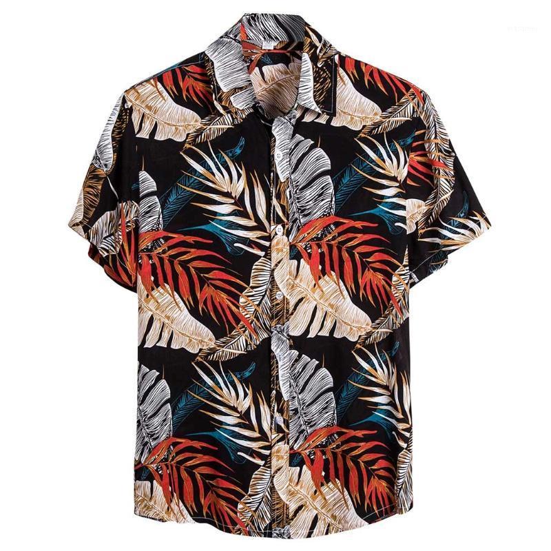 

Men's Casual Shirts Shirt Men Hawaiian Printed Short-sleeved Button For Blouse Summer Handsome Streetwear, Red