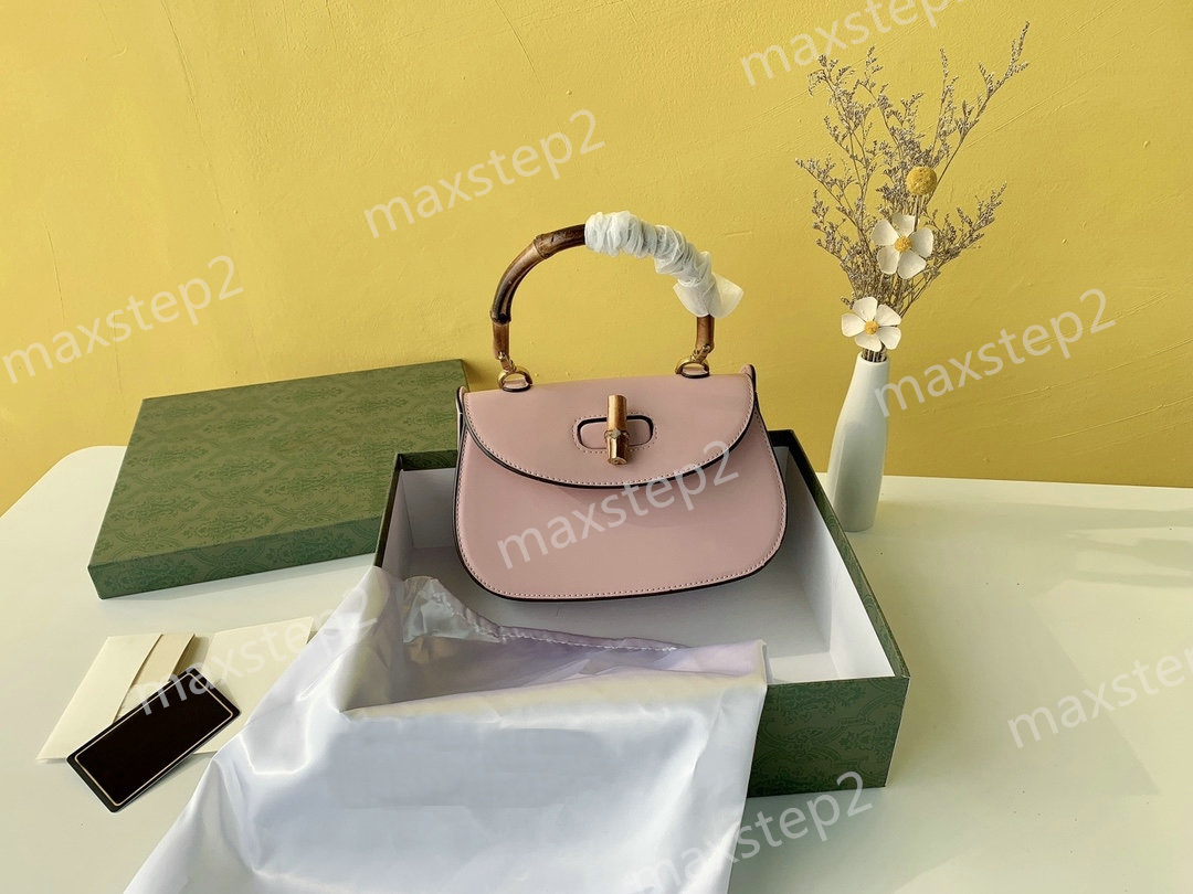 

2022 Women Bamboo Handle Joint Handbags Designers Bags Ladies Vintage Style Genuine leather Shoulder Bag Black Green Blue Pink 22cm 888112