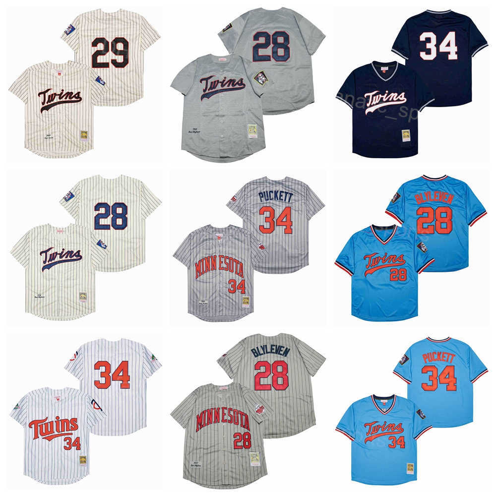 

Retro 34 Kirby Puckett Baseball Jersey Vintage 28 Bert Blyleven 29 Rod Carew Pullover Pinstripe White Blue Grey Beige Stitched Cool Base 1969 1970 1987 1991 Retire, 6 blue