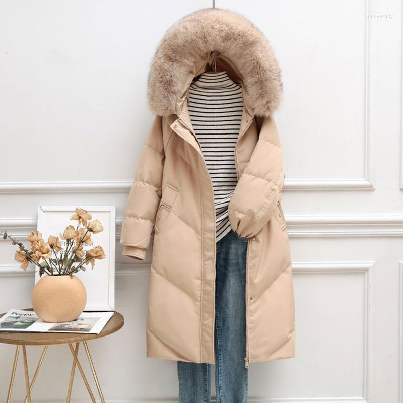 

Women' Down & Parkas 2022 Winter Warm Over Knees Long Women Real Fur Coats Office Lady Loose White Duck Woman Coat Jackets ZYF0026 Guin22, Apricot fake fur
