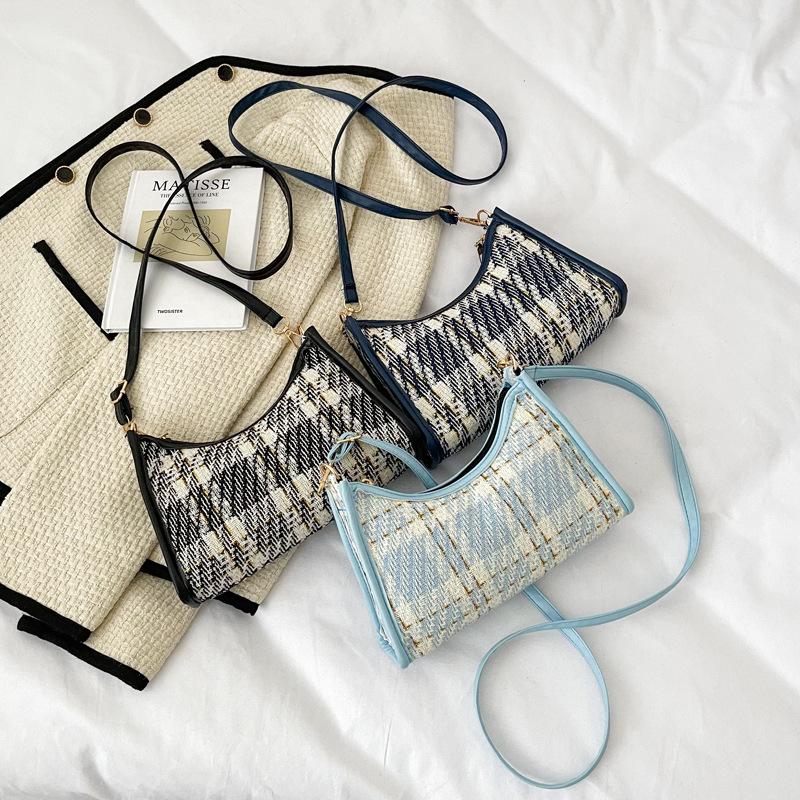 

Evening Bags Casual Small Shoulder Bag 2022 Quality Soft Leather Plaid Armpit Women's Designer Handbag Crossbody For WomenEvening, Black