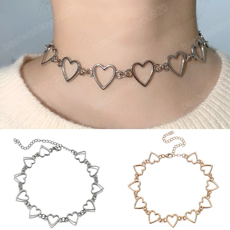 

Simple Sweet Heart Shaped Hollow Choker Metal Clavicle Chain Minimalist Choker Necklace For Women Trendy Jewelry