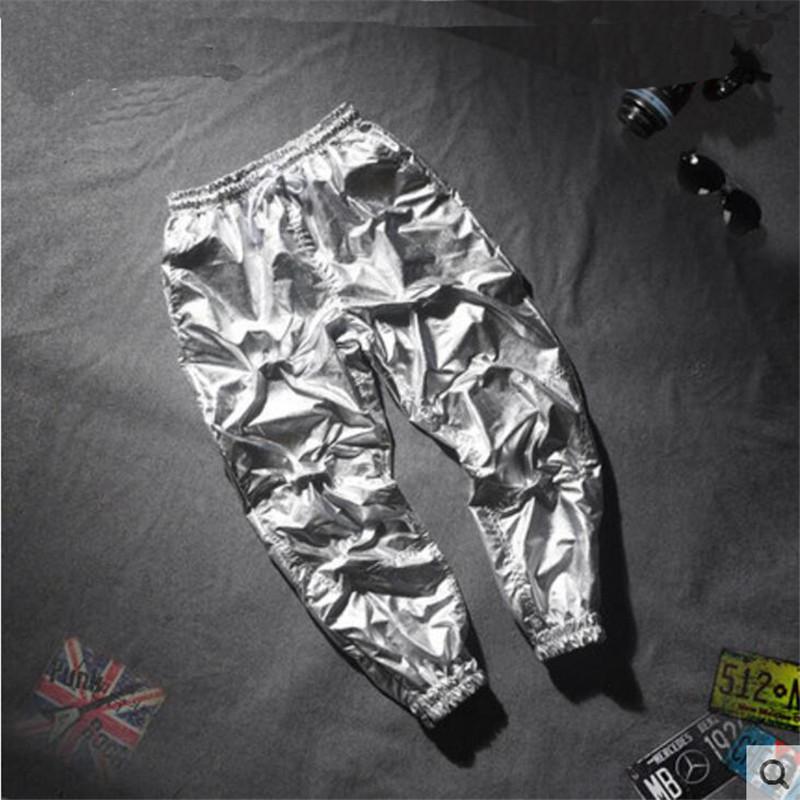 

Men' Pants For Men Bright Silver Cool Hip Hop Casual Jogger High Quality Sweatpants Elastic Waist Ankle Trousers A5527