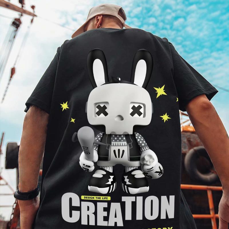 

Men's T-Shirts Hong Kong Style Cosmonaut Fashion Handsome Short Sleeve T-shirt Boys Brand Summer Casual Loose White Half SleeveMen's, T310 white