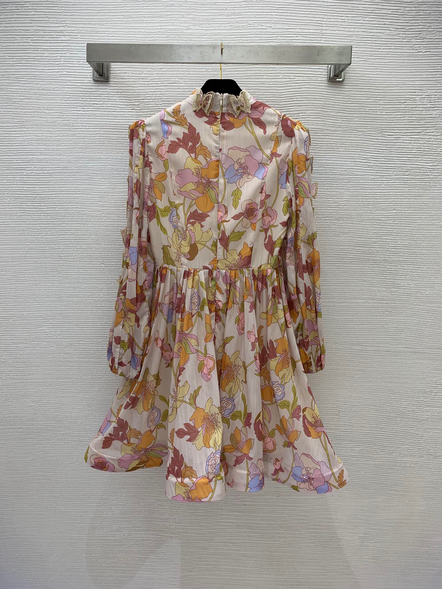 

310 XXL 2022 Milan Runway Spring Summer Lapel Neck Long Sleeve Polyester Pink Blue Dress Empire Womens Clothes High Quality Runway weini