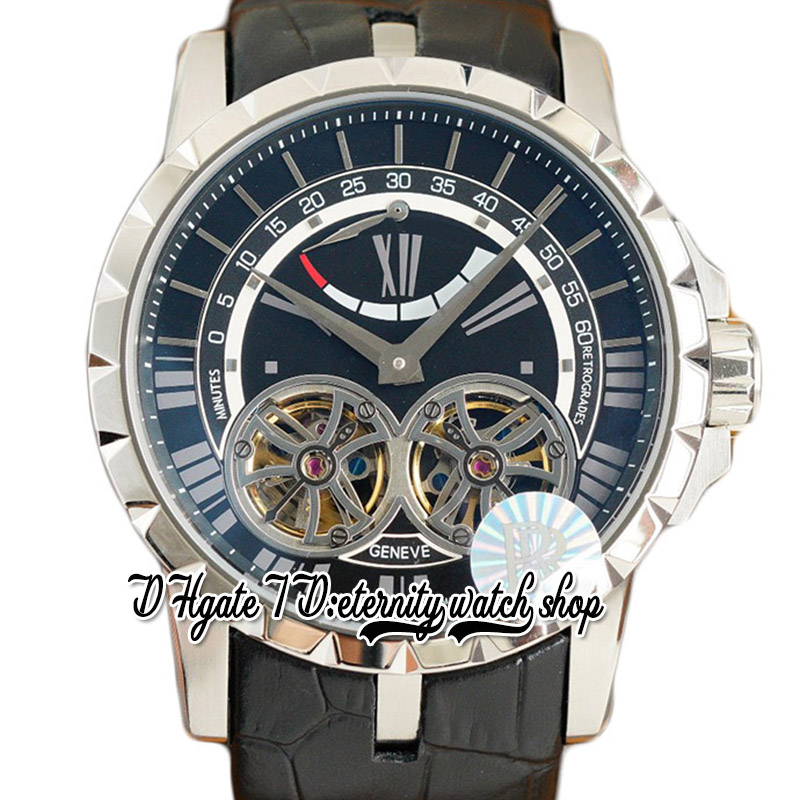

2022 RRF Excalibur Quatuor Double Tourbillon Automatic Mens Watch BEX0250 316L Stainless Steel Case Black Dial White Stick Leather Strap Sport eternity Watches, Watch deep waterproof production cost
