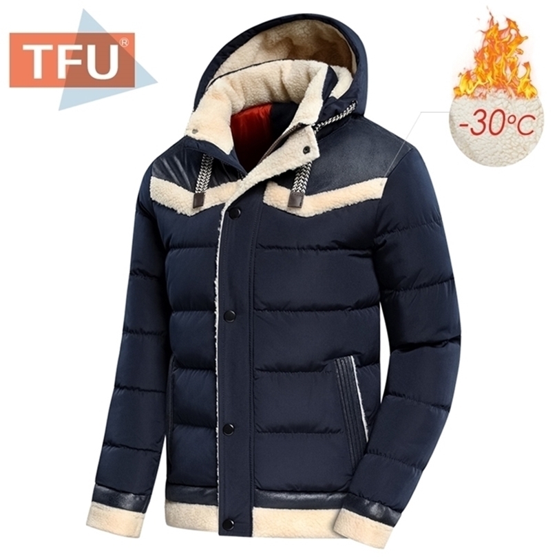 

TFU Men Winter Autumn Thick Warm Fleece Hooded Parkas Jacket Coat Men Outwear Style Casual Waterproof Parka Jackets Men 201209, Blue 52