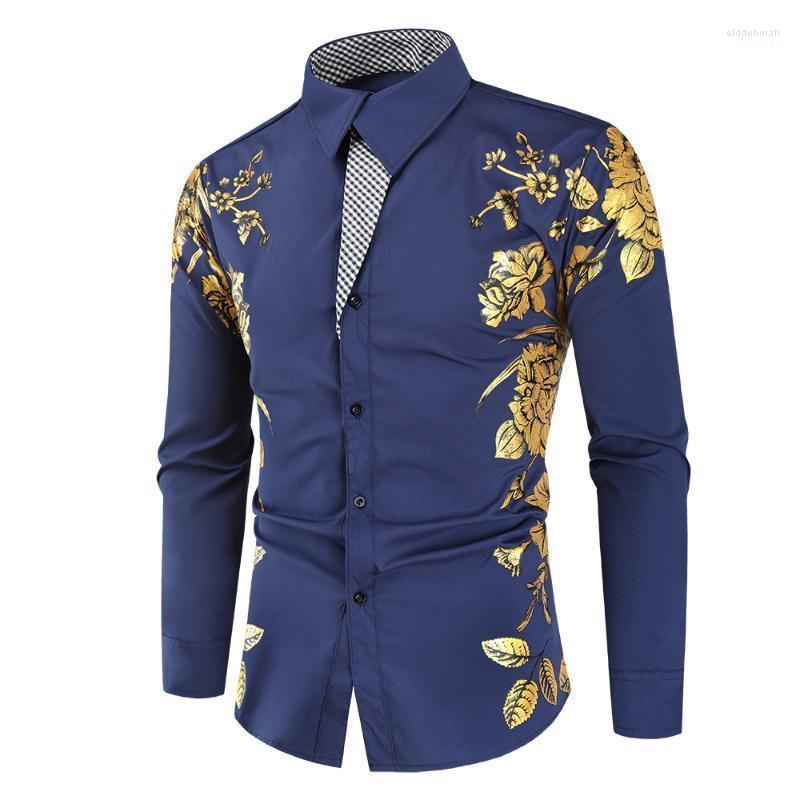 

Men's Casual Shirts Mens Bronzing Print 2022 Summer High Quality Fashion Slim Fit Long Sleeve Thin Streetwear ClothingMen's Eldd22, Black