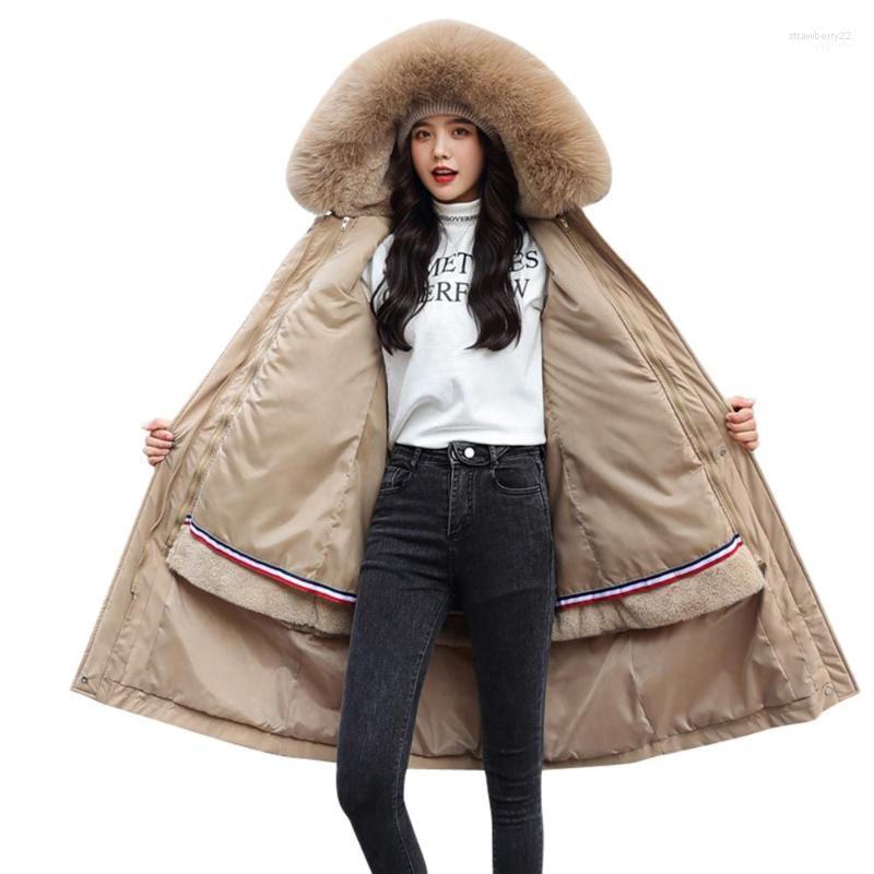 

Women' Down & Parkas Women X-long Wool Liner Jacket 2022 Winter Solid Slim With Fur Collar Hooded Oversized Thick Chaquetas Mujer Stra22, Black