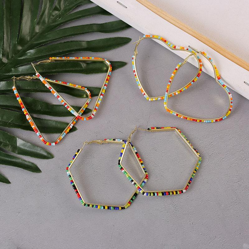 

Hoop & Huggie Fashion Female Round Hexagon Heart Triangle Geometric Big Earring For Women Trendy Handmade Multicolor Beaded EarringsHoop