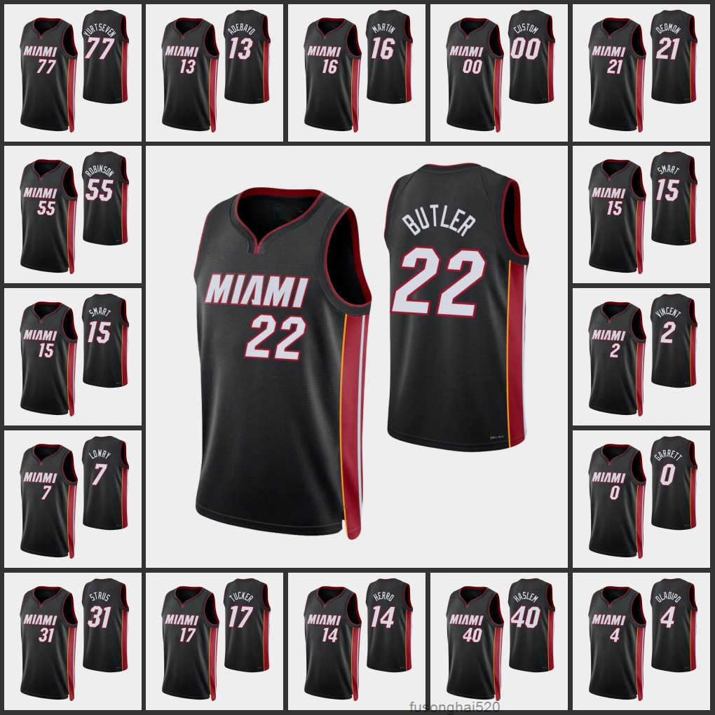 

Printed Miami Heat''Men Kyle Lowry Tyler Herro Bam Ado Jimmy Butler Duncan Robinson 75th Anniversary Diamond Custom Black Jersey