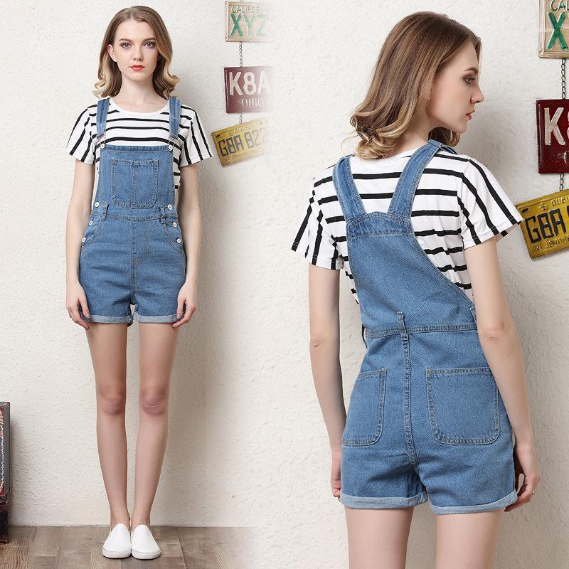 

Denim Overalls Lady 2022 Plus Size Jeans Playsuit Pocket Strap Button Women Cowboy Cargo Rompers Shorts, Blue