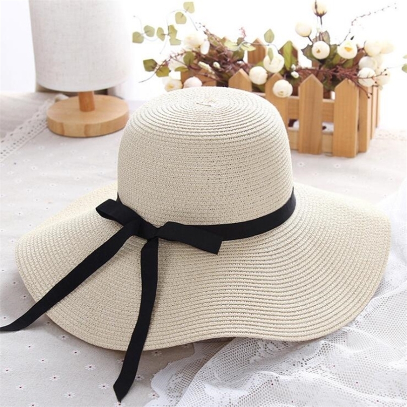 

ummer traw women big wide brim beach foldable un block UV protection panama hat bone chapeu feminino 220613, Khaki