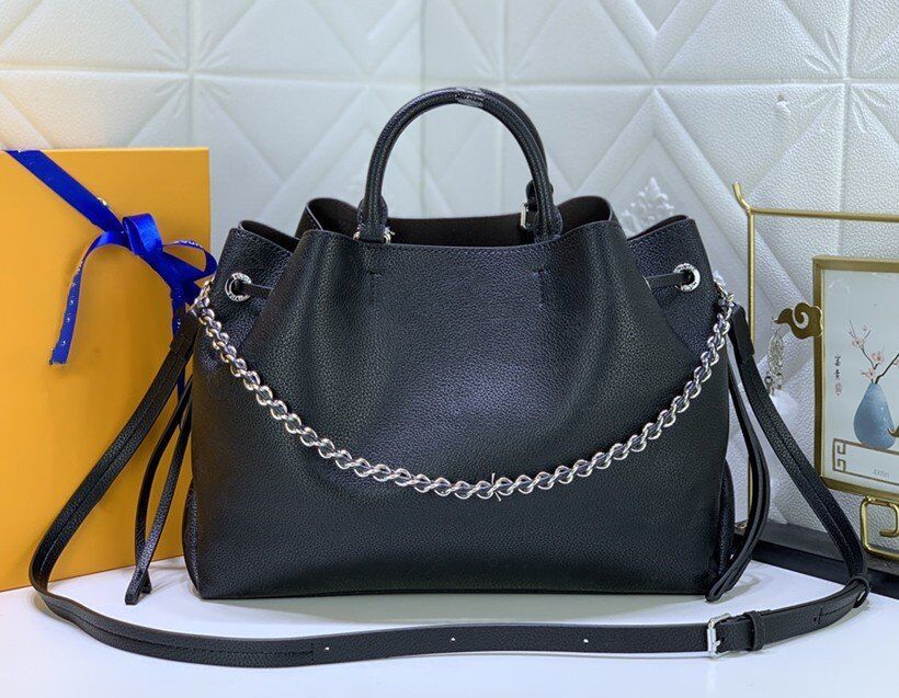

HH Bella Mahina Perforated Tote Luxury Designer Hollow Out Drawstring Bag Letter Flower Pattern Leather Womens Cross Body Handle Bag M59655, Black