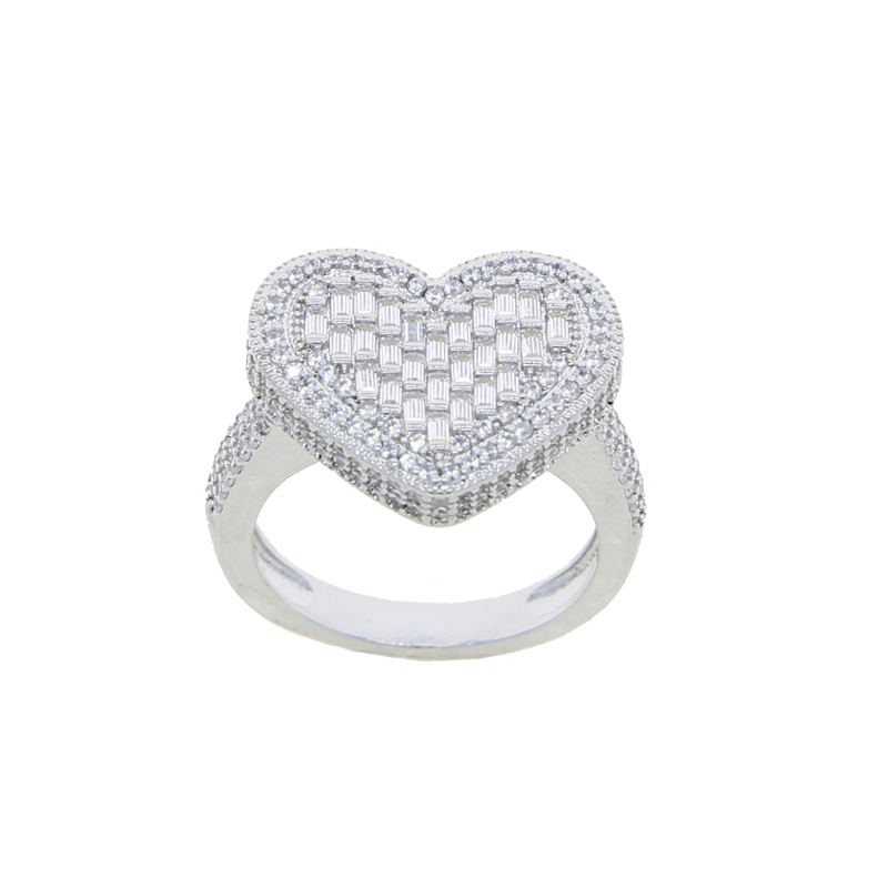 

Big Heart Ring Full Micro Paved Iced Out Bling 5A Cubic Zirconia Hip Hop Baguette CZ Ring Delicate Punk Jewelry for Men Women
