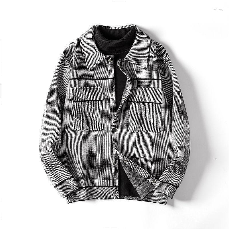 

Men' Sweaters Korean Fashion Knitted Cardigan Sweater Male Spring Autumn Fleece Coat Striped Men Warm Clothing 2022 S28Men' Mari22, Gray
