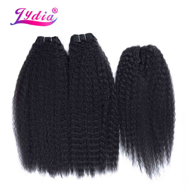

Lydia Synthetic Hair Extension Kinky Straight Weft Weaving Natural Black Curly Weave 2+1PCS/Lot Bundles With Free Closure 30Inch H220429