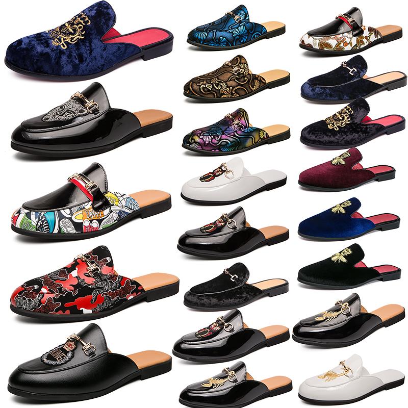 

100% Leather slippers soft cowhide Lazy men slipper luxury Designer Metal buckle beach sandals Mules Princetown Classic casual shoes, 020 black