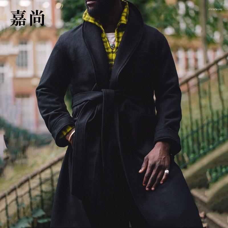 

Men' Wool & Blends Extra Long Coat Trench Retro Loose Men Winter Autumn Belt Full Sleeve Solid Color Coats Fashion Casual Vintage Viol22, Black
