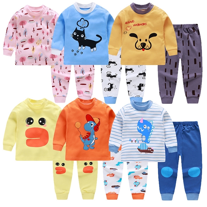 

Cartoon Kids Pajamas Sets Cotton Boys Sleepwear Suit Warm Child Girl Long Sleeve TopsPants 2pcs Clothing 220616
