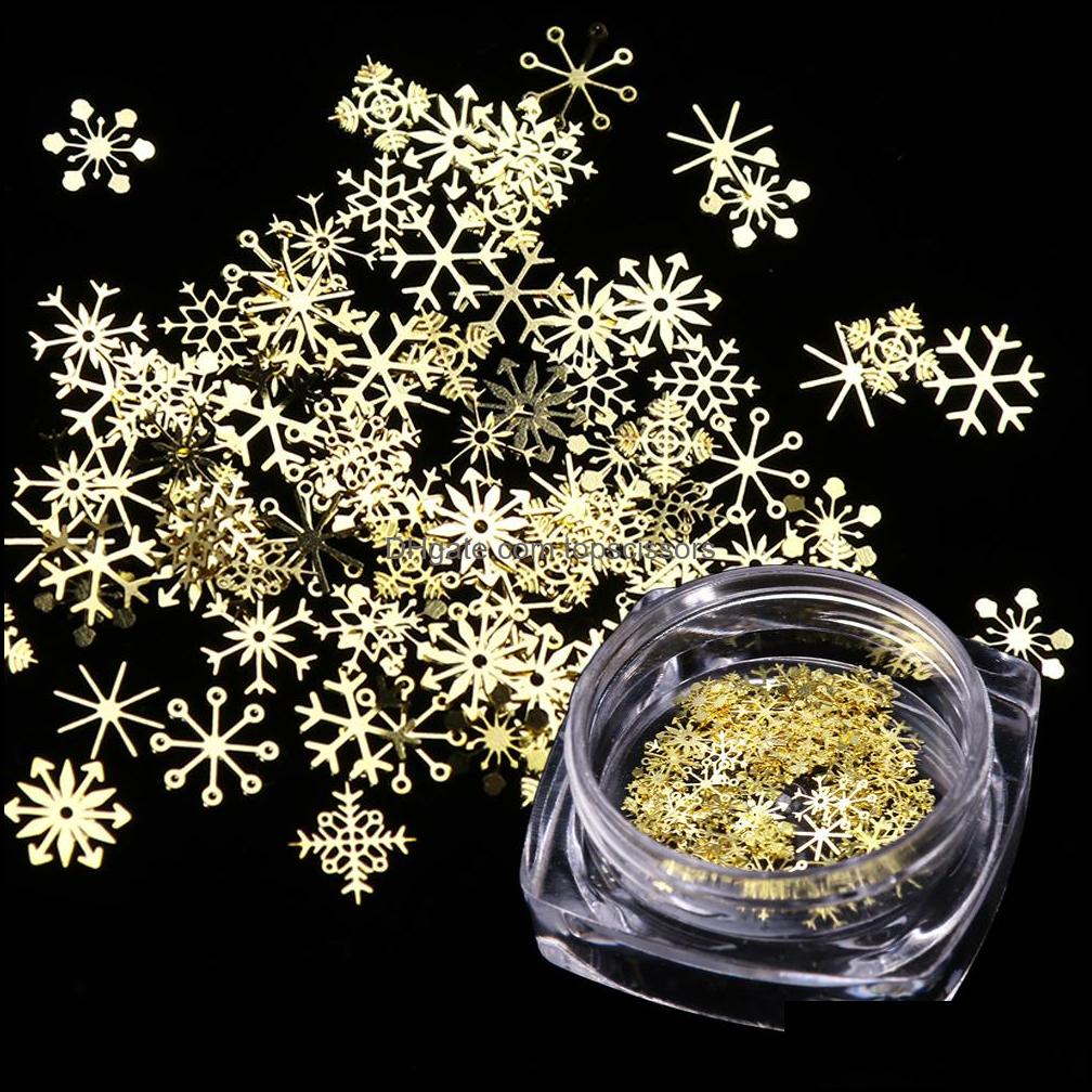 

Nail Art Decorations Salon Health Beauty Glitter Christmas Gold Snowflakes Nails Sequins Powder Dust Flakes 3D Charm Decoration Drop Deliv