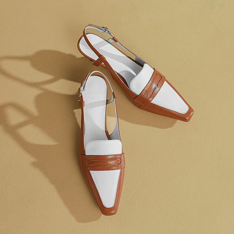 

2022 New Retro Pointed Toe mid-heel Sandals Color Matching Back Strap Women's Shoes Thick Heel Banquet New Products, Black