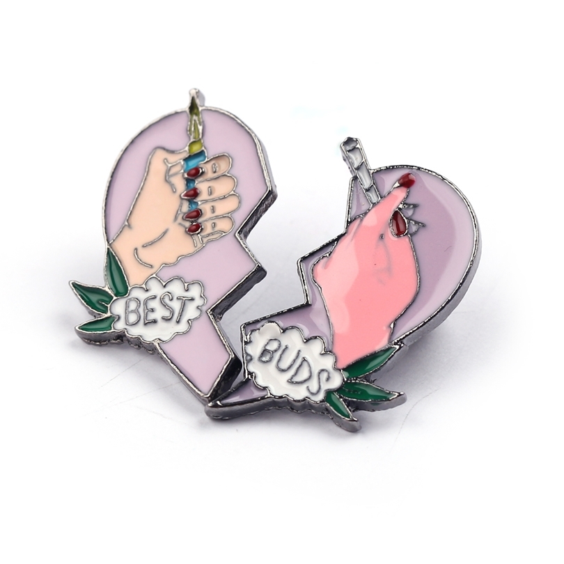 

Wholesale 20pcs BEST BUDS Brooches Best Friends Enamel Lapel Pins Broken Heart Smoke Cigarette With Hand Hat Jewelry Accessories 201009