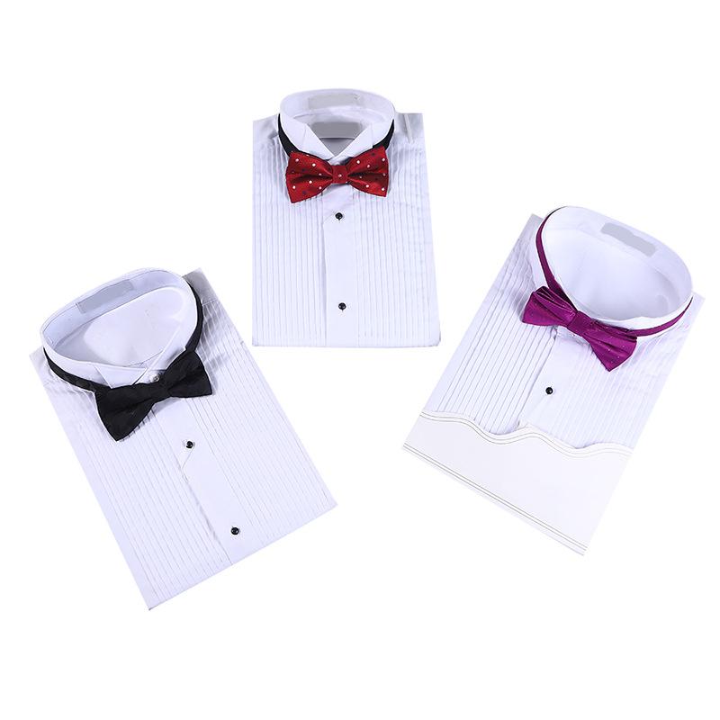 

Men' Dress Shirts 2022 TC Fabric French Cuffs Evening Shirt Swallow Long-Sleeved Slim Fit With Bow Tie, Black bow tie