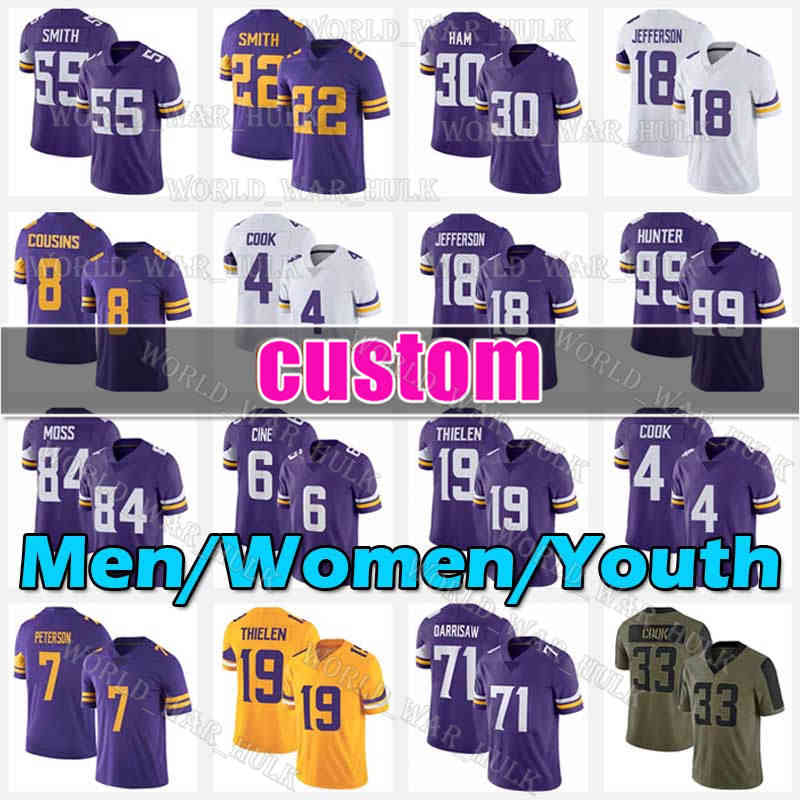 

18 Justin Jefferson Jersey 4 Dalvin Cook Football 19 Adam Thielen 30 CJ Ham 8 Kirk Cousins DJ Wonnum Randy Moss Minnesota Vikings Lewis Cine Patrick Peterson Jones II, Custom men (w j)
