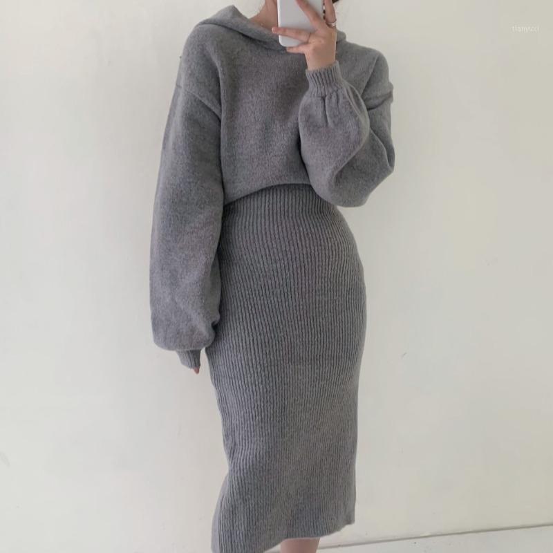 

Casual Dresses Feminino Sexy High Waist Bodycon Woman Dress Hooded Long Sleeve Knitted Robe 2022 Autumn Winter Elegant Fashion Vestidos, Gray