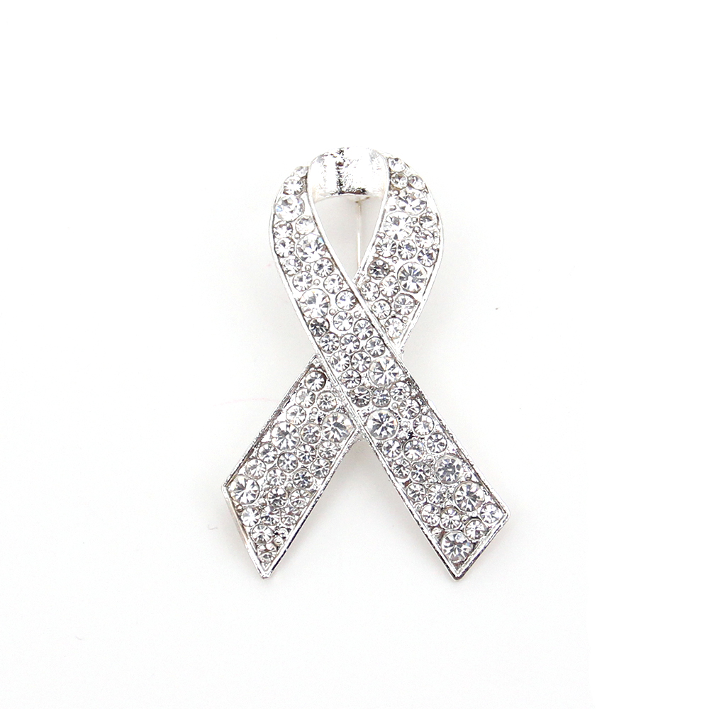 

10 Pcs/Lot New Clear Crystal Rhinestone Brooches Ribbon Shape Breast Cancer Awareness Medical Pins For Nurse Accessories