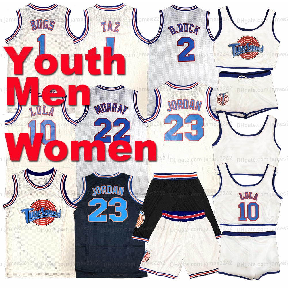 

Ship From US Youth Kids Men's Michael MJ 23 Basketball Jerseys Top Movie Space Jam Tune Squad Jersey ! Taz 1 Bugs Bunny 10 Lola Stitched High Quality Women Girl Set, Adult 23 black