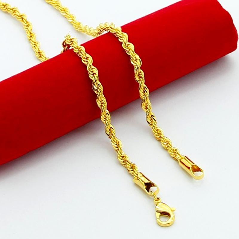 

Chains Wholesale Price 3mm 20-30 Inch Male Gold Necklace 24k Yellow Filled Twist Chain Necklaces For Men Women