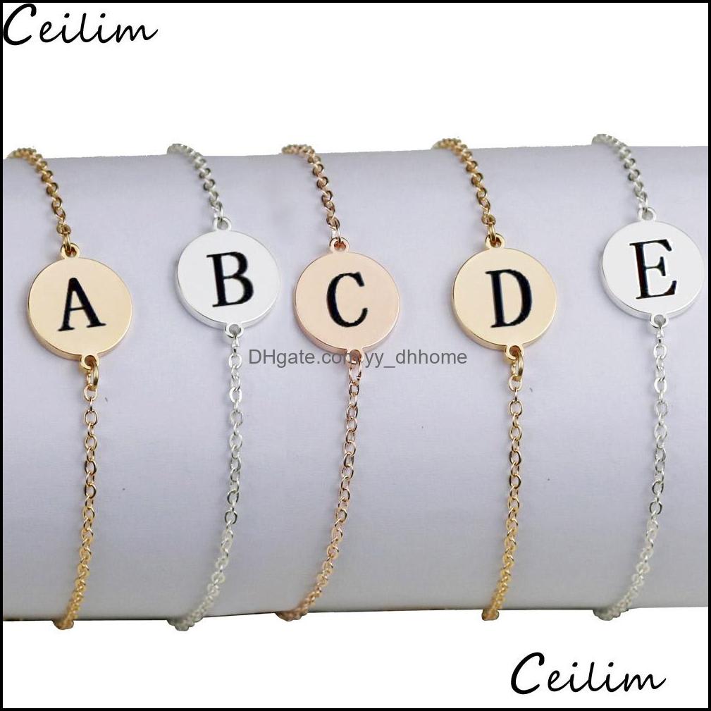 

Link Chain Bracelets Jewelry Fashion Stainless Steel 26 Letters Name Bracelet For Women Men Handmade Personalized Dainty Charm Accessories