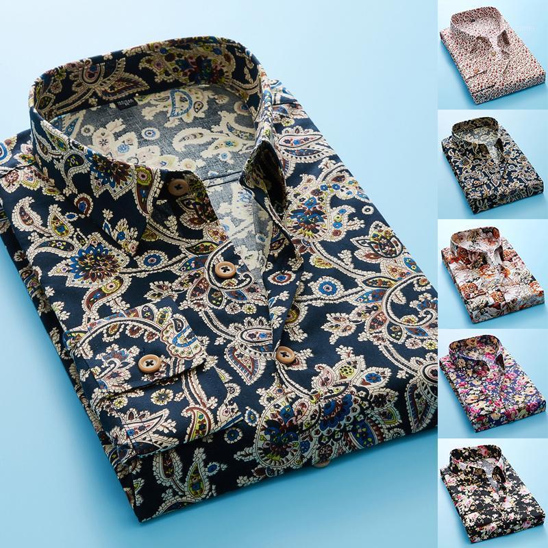 

Fashion Splicing Flower Shirt Printing Men's Spring Long-Sleeved Slim Nightclub Casual Social Plus Size Shirts, No 2
