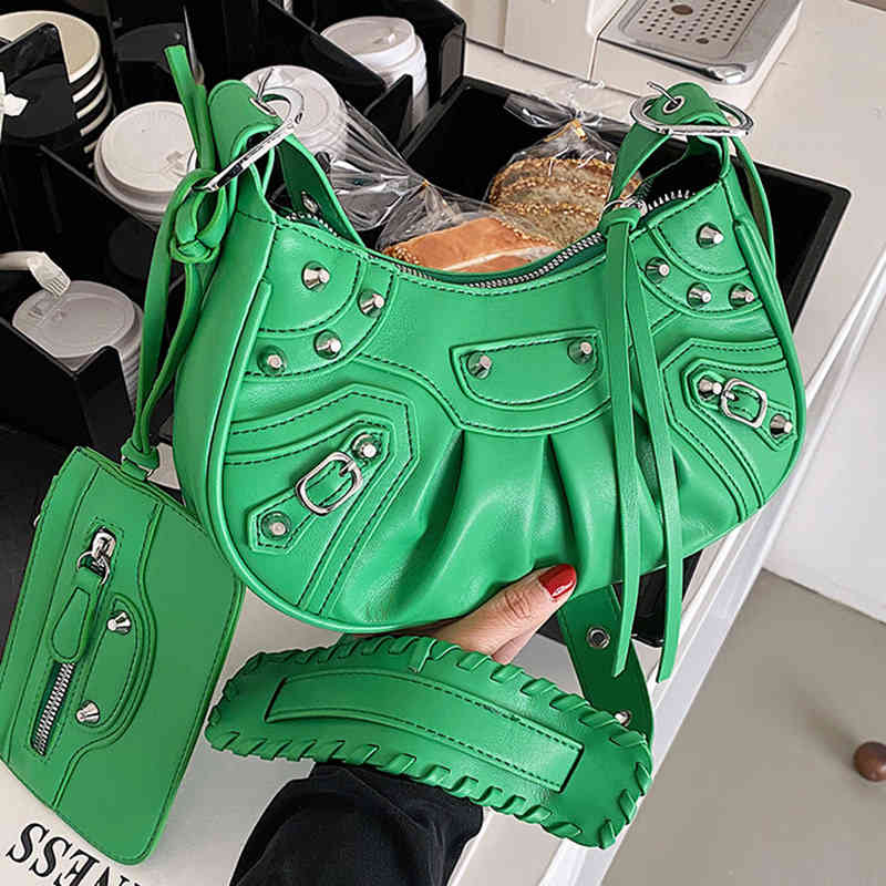

Luxury Brand Women Rivets Shoulder Bags Soft Pu Leather Ladies Handbags Desinger Large Capacity Yellow Green Pink Crossbody Bag