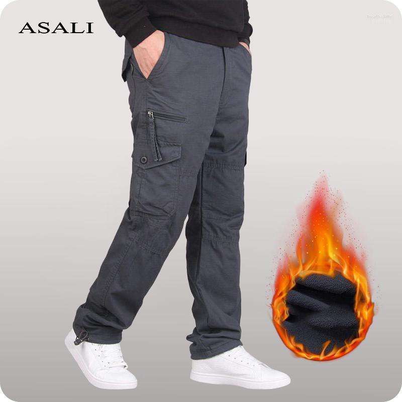 

Men's Pants Casual Men's Cargo Winter Fleece Warm Thicken Trousers Men Tactical Military Multi Pockets Cotton Loose Joggers MensMen's He, Green