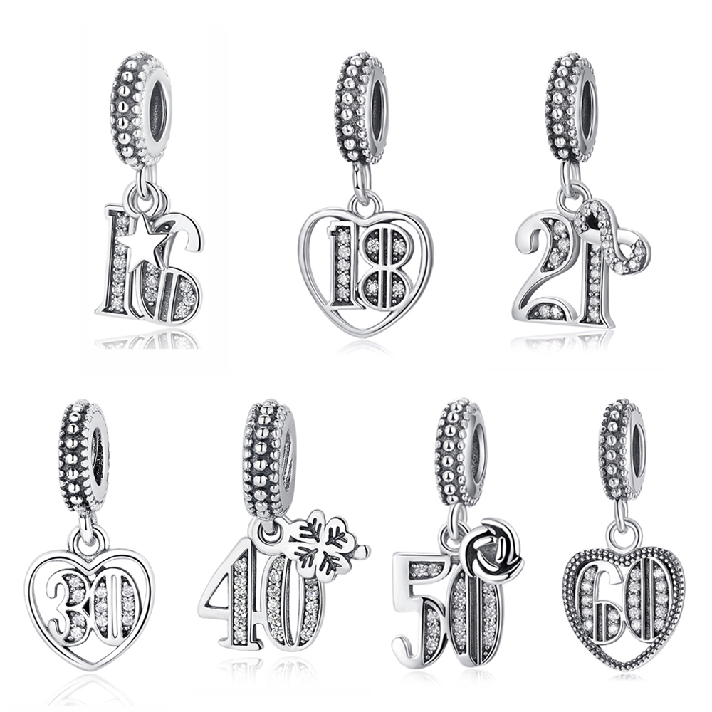 925 Charme en vergot en argent sterling 18 30 60 ans de love Perles Perles Fit Charms Bracelet Bijoux DIY ACCESSOIRES
