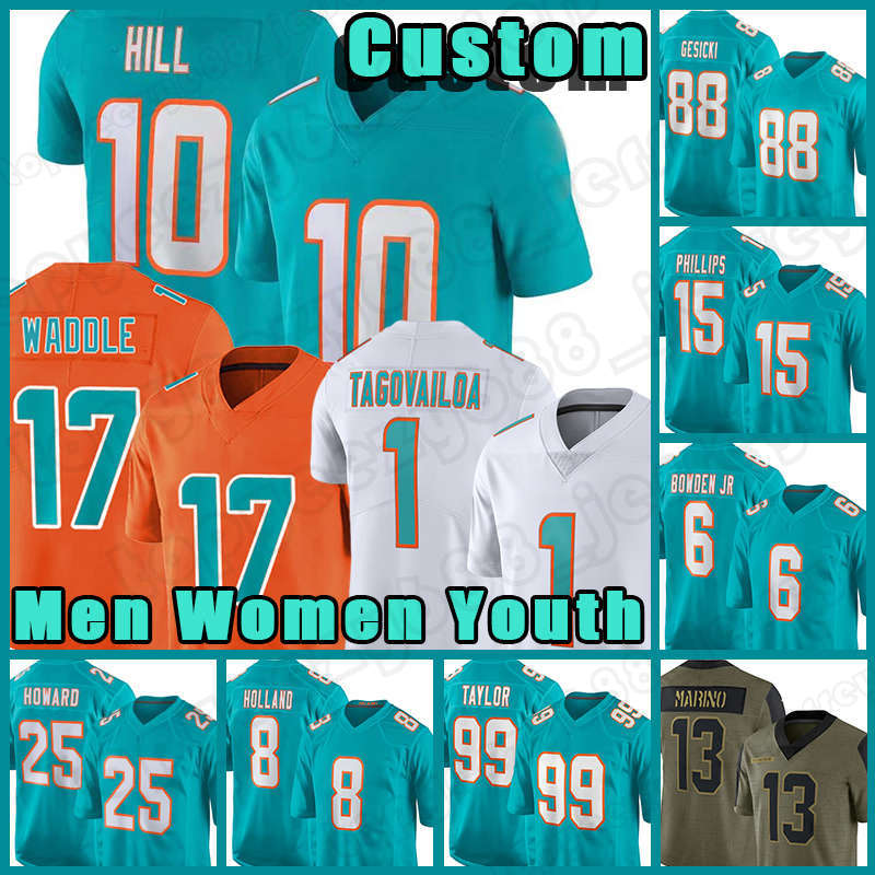 

17 Jaylen Waddle 1 Tua Tagovailoa Football Jerseys 10 Tyreek Hill Dan Marino Xavien Howard Jaelan Phillips Dolphins''Mike Gesicki Will Fuller V Albert Wilson, Yellow